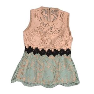 NWT Nanette Lepore Rococo Lace Top Petal Black & Sage  Dress Size 4 Lined
